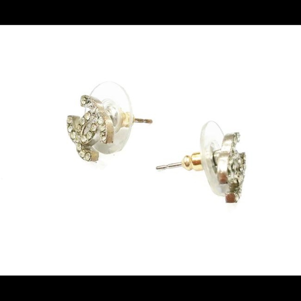 Authentic Chanel CC Small Rhinestone Piercing Earrings - Picture 3 of 5